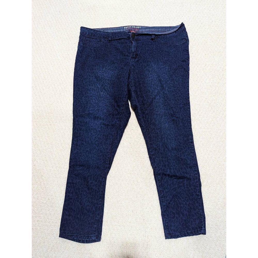 YMI Women's Blue Leopard Print Mid-Rise Denim Legging Jeans Size 22